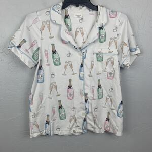 BedHead Pajamas Pajama Set Womens Medium White Champagne Bottle Print Wedding